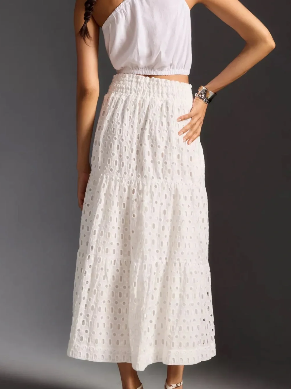 Anthropologie White Eyelet Maxi Skirt - Picture 3 of 8